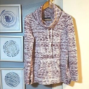 Preswick & Moore Fuchsia and White Cowl Neck Sweater Size M Kangaroo Pocket